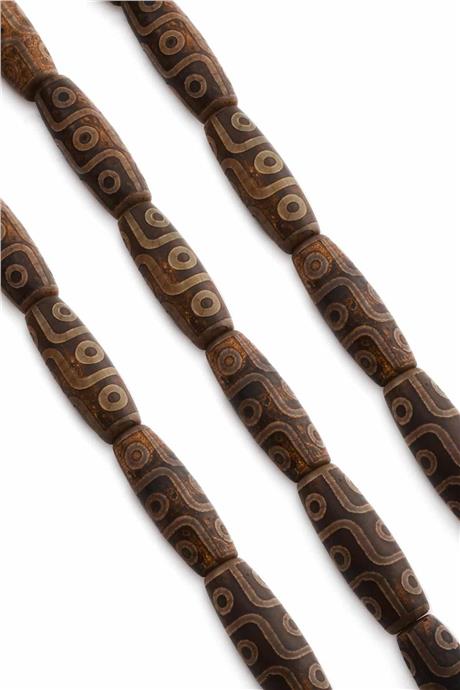 Tibetan Agate Natural Stone Matte Brown Cylinder Cut 14x40mm String Of Beads