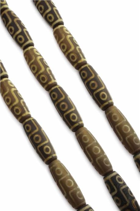 Tibet Akik Taşı Silindir Kesim Mat Kahverengi 14x40mm Doğal Taş Dizi [AA]