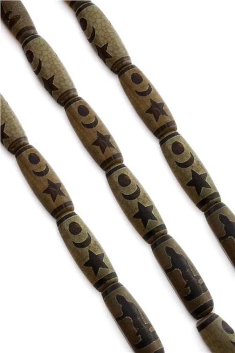 Tibet Akik Taşı Silindir Kesim Mat Kahverengi 14x40mm Doğal Taş Dizi