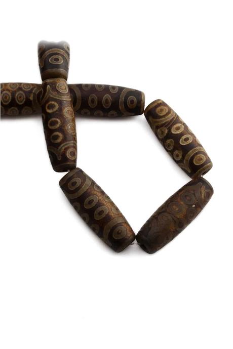 Tibetan Agate Natural Stone Matte Brown Cylinder Cut 14x40mm String Of Beads