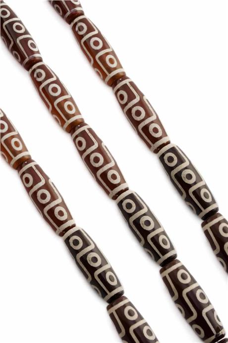 Tibet Akik Taşı Silindir Kesim Parlak Kahverengi 14x40mm Doğal Taş Dizi [AA]