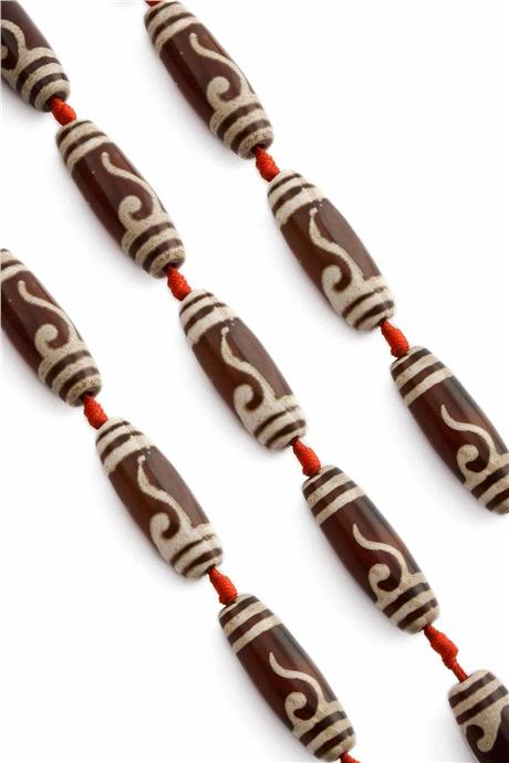 Tibet Akik Taşı Silindir Kesim Parlak Kahverengi 14x40mm Doğal Taş Dizi [AA]