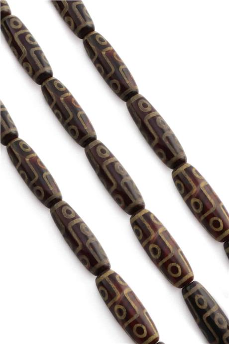 Tibet Akik Taşı Silindir Kesim Parlak Kahverengi 14x40mm Doğal Taş Dizi