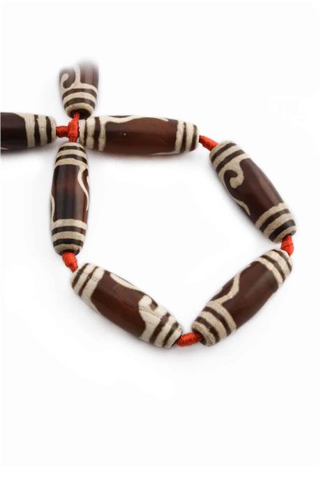Tibet Akik Taşı Silindir Kesim Parlak Kahverengi 14x40mm Doğal Taş Dizi [AA]