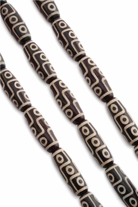 Tibetan Agate Natural Stone Shiny Black Cylinder Cut 14x40mm String Of Beads
