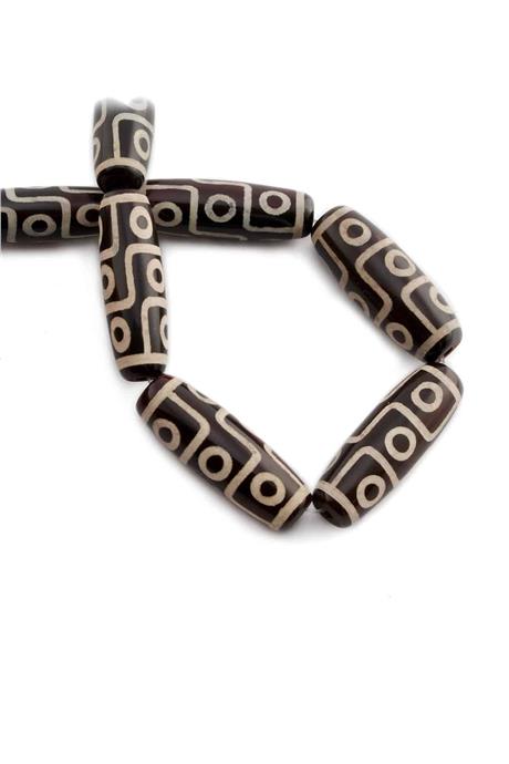 Tibetan Agate Natural Stone Shiny Black Cylinder Cut 14x40mm String Of Beads