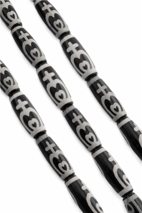 Tibet Akik Taşı Silindir Kesim Parlak Siyah 14x40mm Doğal Taş Dizi