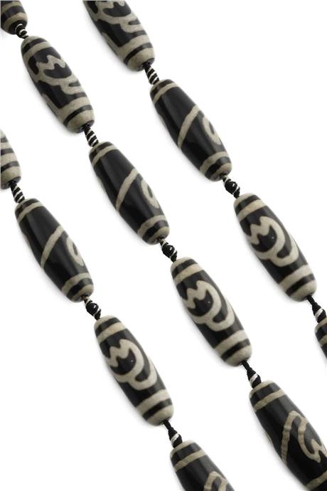 Tibet Akik Taşı Silindir Kesim Parlak Siyah 14x40mm Doğal Taş Dizi