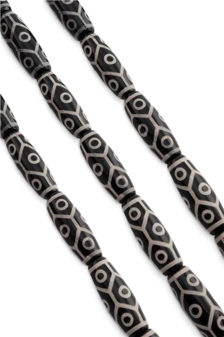 Tibet Akik Taşı Silindir Kesim Parlak Siyah 14x40mm Doğal Taş Dizi