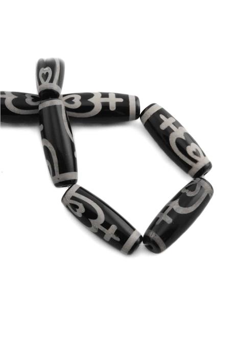 Tibet Akik Taşı Silindir Kesim Parlak Siyah 14x40mm Doğal Taş Dizi