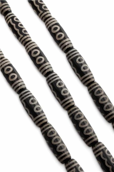 Tibet Akik Taşı Silindir Kesim Parlak Siyah 14x40mm Doğal Taş Dizi