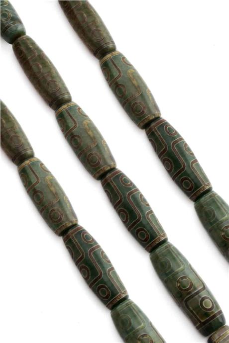 Tibet Akik Taşı Silindir Kesim Parlak Yeşil 14x40mm Doğal Taş Dizi