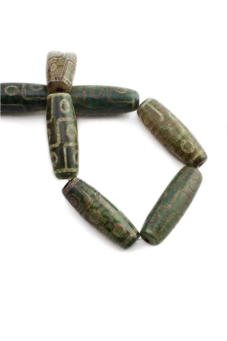 Tibet Akik Taşı Silindir Kesim Parlak Yeşil 14x40mm Doğal Taş Dizi