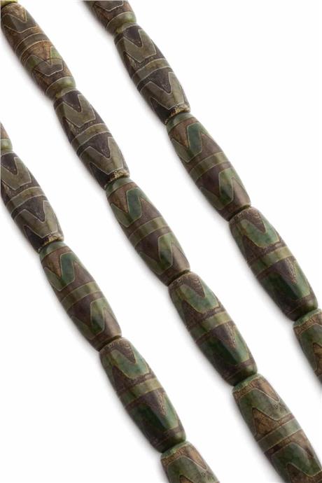 Tibet Akik Taşı Silindir Kesim Parlak Yeşil 14x40mm Doğal Taş Dizi