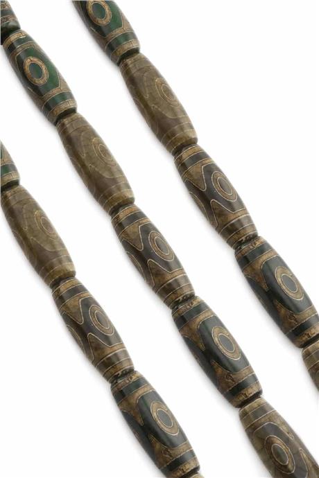 Tibet Akik Taşı Silindir Kesim Parlak Yeşil 14x40mm Doğal Taş Dizi