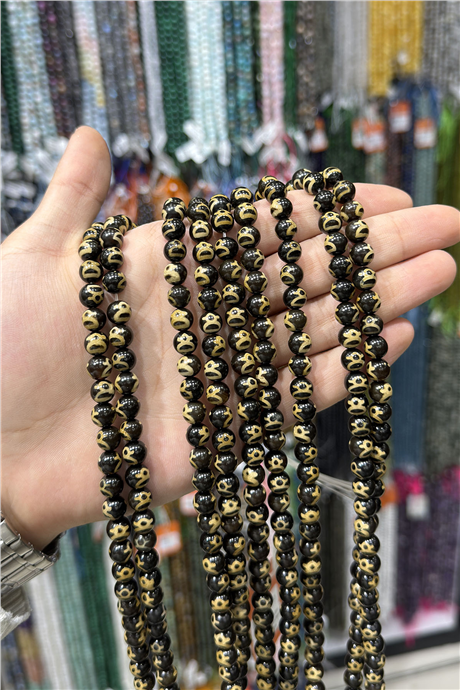 Tibet Akik Taşı Küre Kesim 8mm Siyah Beyaz Doğal Taş Dizi