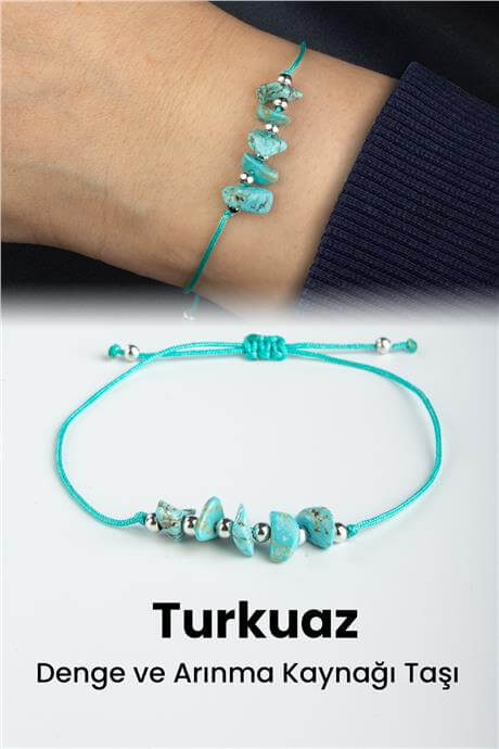 Turkuaz Doğal Kırık Taş Yay Burcu Bilekliği