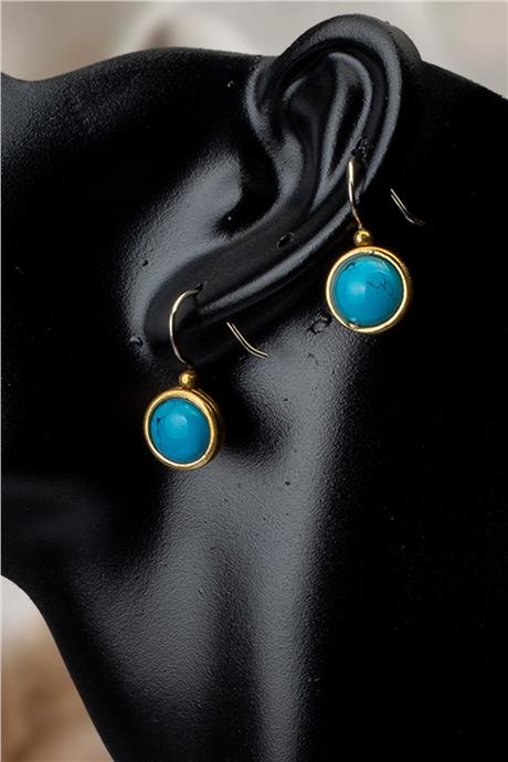 Turkuaz Doğal Taş Büyük Yuvarlak Kesim Bronz Küpe