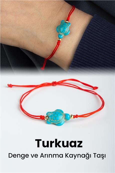 Turkuaz Doğal Taş Kaplumbağa Kesim Makrome Bileklik