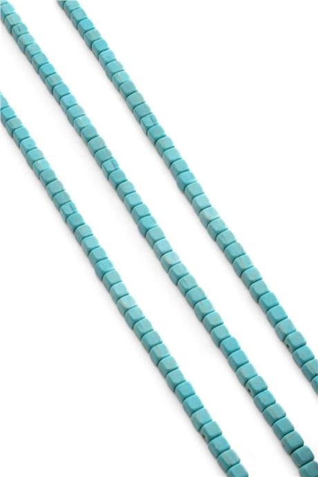 Turkuaz Taşı Küp Kesim Parlak Mavi 4x4mm Doğal Taş Dizi [AB+]