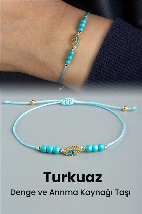 Turkuaz Doğal Taş Küre Kesim 3mm Göz Motifli Makrome Bileklik