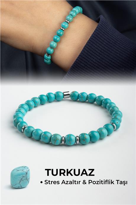 Sıkma Turkuaz Doğal Taş Küre Kesim 6mm Bileklik