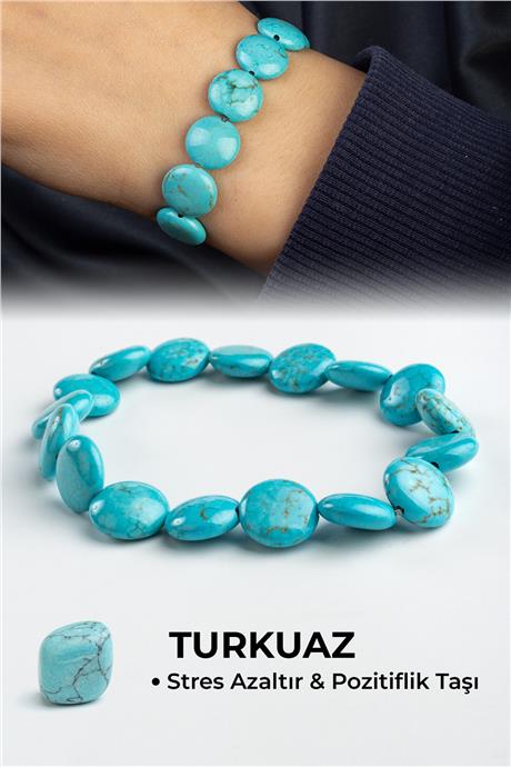 Turkuaz Doğal Taş Yassı Daire Kesim 12mm Bileklik