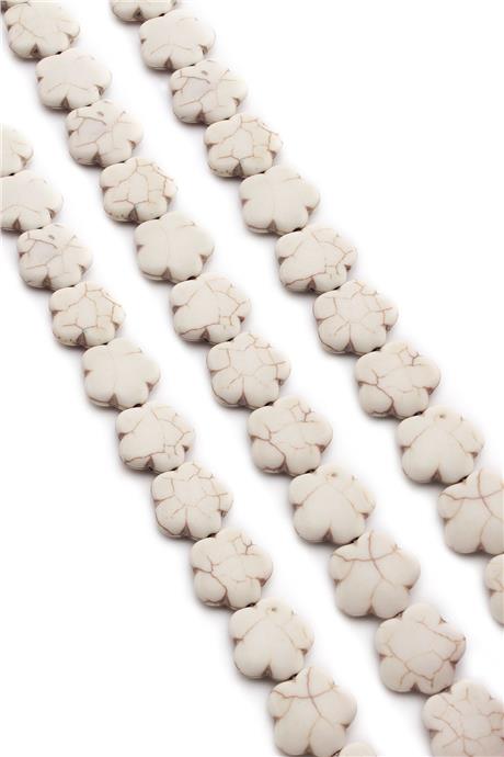 Sıkma Turkuaz Çiçek Kesim Beyaz 15x5mm Doğal Taş Dizi