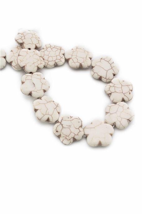 Sıkma Turkuaz Taşı Çiçek Kesim 20x6mm Beyaz Dizi