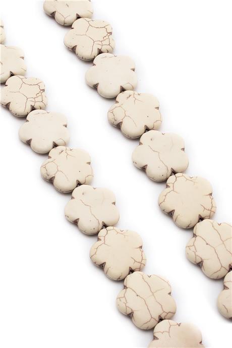 Sıkma Turkuaz Taşı Çiçek Kesim 25x6mm Beyaz Dizi