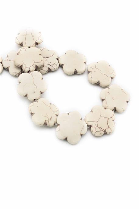 Sıkma Turkuaz Taşı Çiçek Kesim 25x6mm Beyaz Dizi