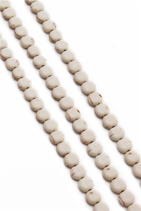Sıkma Turkuaz Daire Kesim Beyaz 8x4mm Doğal Taş Dizi
