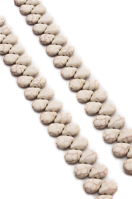 Turkuaz Sıkma Doğal Taş Parlak Beyaz Damla Kesim 14x10mm Dizi [B+]