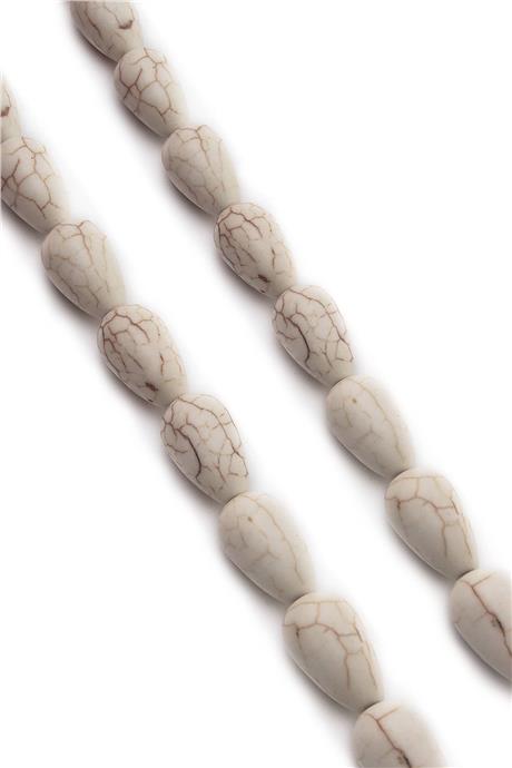 Turkuaz Taşı Damla Kesim Parlak Beyaz 9x16mm Doğal Taş Dizi [B+]