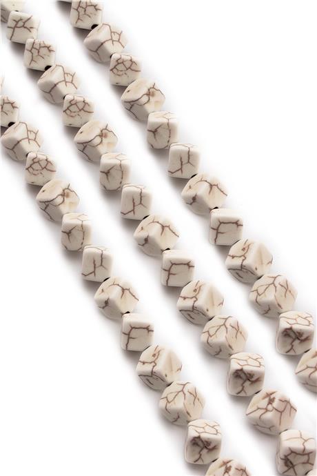 Sıkma Turkuaz Küp Kesim Beyaz 8x8mm Doğal Taş Dizi