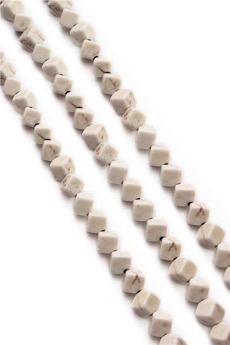 Sıkma Turkuaz Taşı Küp Kesim 6x6mm Beyaz Dizi