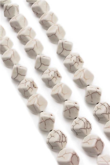 Turkuaz Taşı Dörtgen Kesim Parlak Beyaz 12x12mm Doğal Taş Dizi [B+]