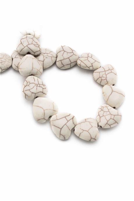 Sıkma Turkuaz Taşı Kalp Kesim 18x8mm Beyaz Dizi