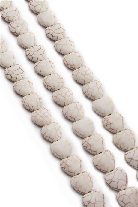 Sıkma Turkuaz Taşı Kalp Kesim 14x6mm Beyaz Dizi
