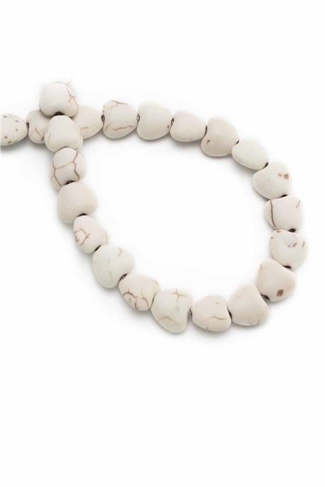 Turkuaz Sıkma Doğal Taş Parlak Beyaz Kalp Kesim 10x5mm Dizi [B+]