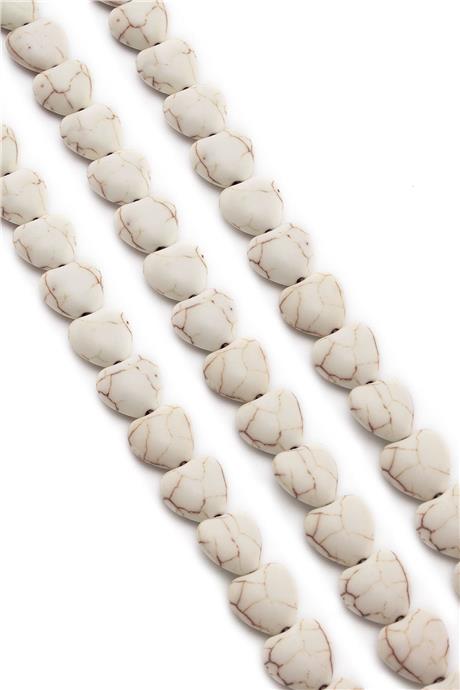 Turkuaz Taşı Kalp Kesim Parlak Beyaz 12x6mm Doğal Taş Dizi [B+]