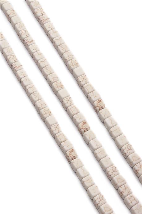 Turkuaz Taşı Küp Kesim Parlak Beyaz 6x6mm Doğal Taş Dizi [B+]
