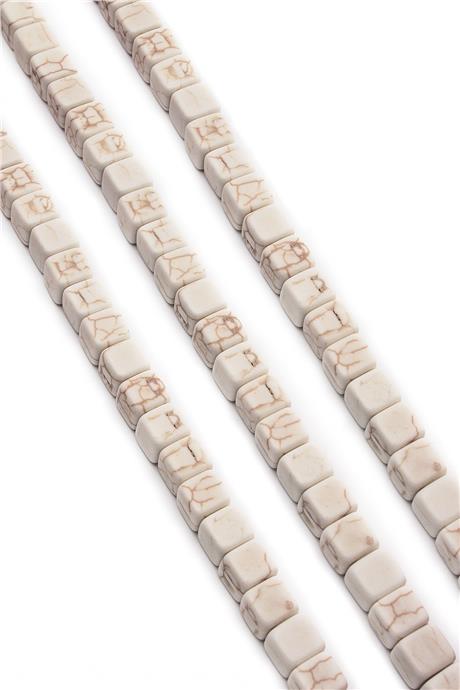 Turquoise Squeezing Natural Stone White Cube Cut 8x8mm String Of Beads