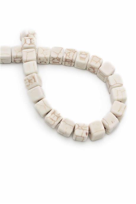 Turquoise Squeezing Natural Stone White Cube Cut 8x8mm String Of Beads