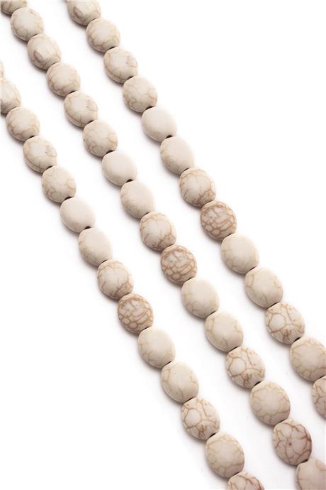 Sıkma Turkuaz Oval Kesim Beyaz 8x10mm Doğal Taş Dizi