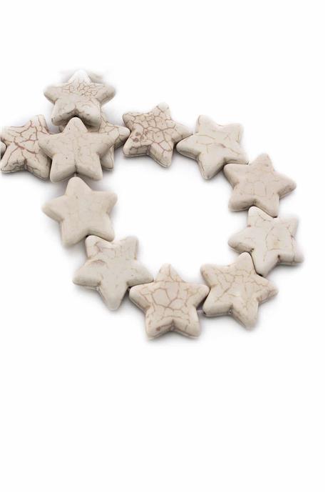 Sıkma Turkuaz Taşı Deniz Yıldızı 26x6mm Beyaz Dizi