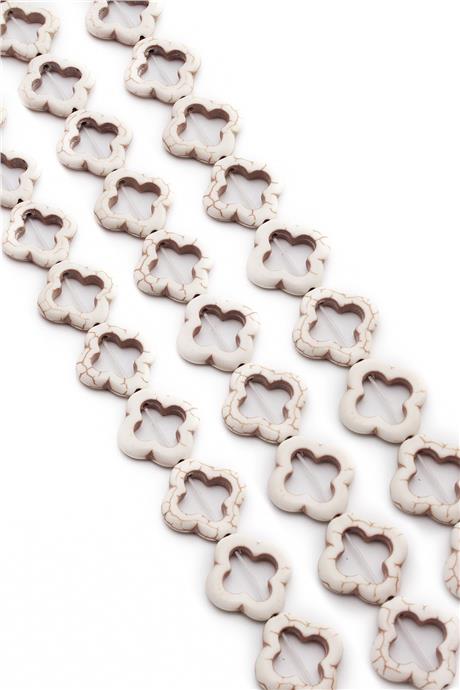 Sıkma Turkuaz Taşı Yonca Kesim Beyaz 19x4mm Doğal Taş Dizi