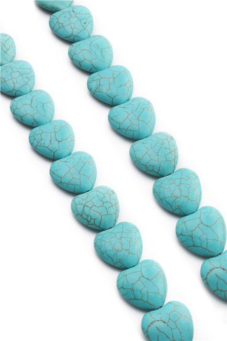 Sıkma Turkuaz Taşı Kalp Kesim 20mm Mavi Dizi