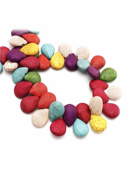 Turkuaz Taşı Damla Kesim Parlak Karışık 14x10mm Doğal Taş Dizi [B+]