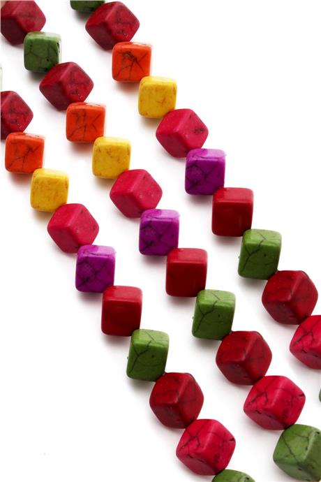 Turkuaz Taşı Dörtgen Kesim Parlak Karışık 10x10mm Doğal Taş Dizi [B+]